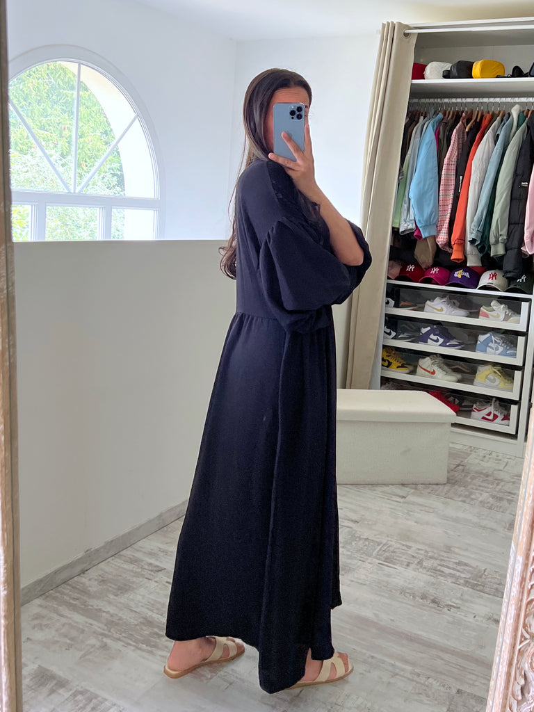 Robe Chemise Manches Ballons Noir