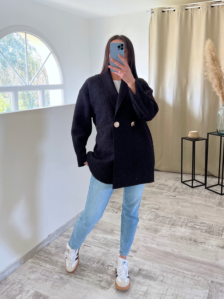 Veste Moumoute Boutons Dorés Noir