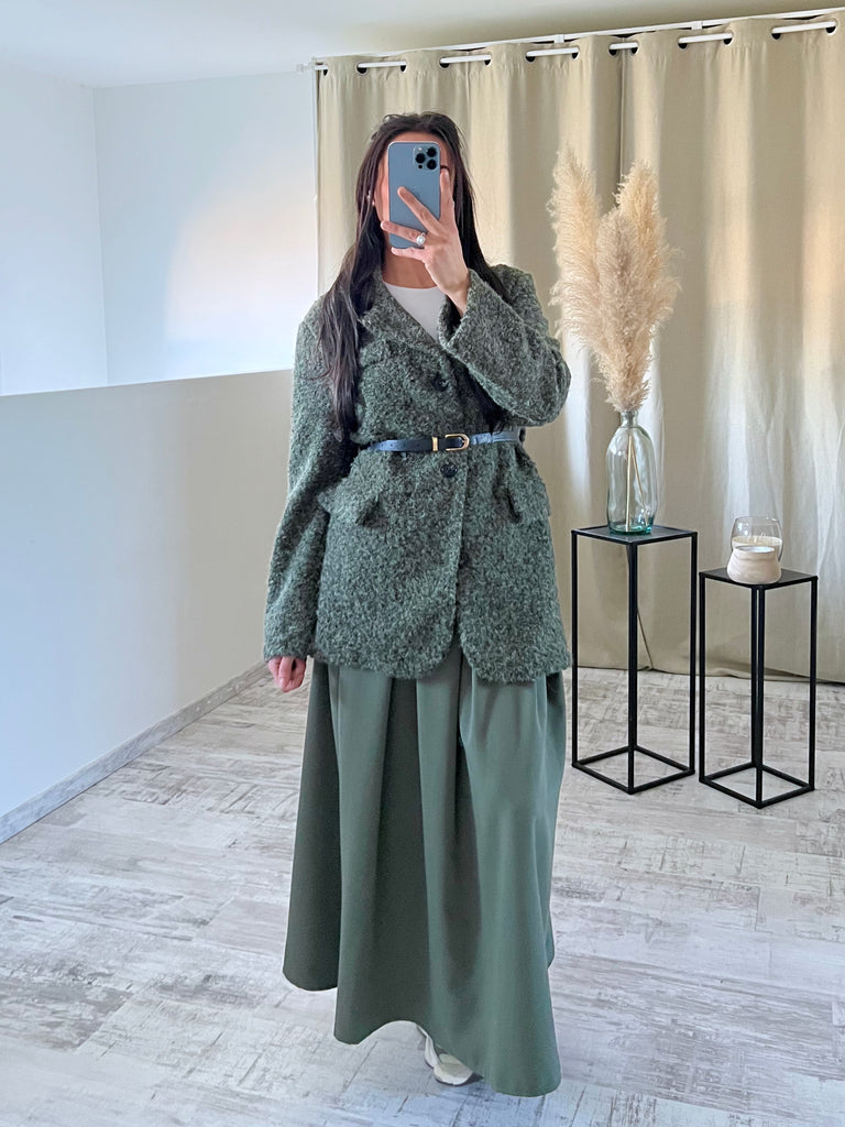 Veste Moumoute À Ceinture Kaki