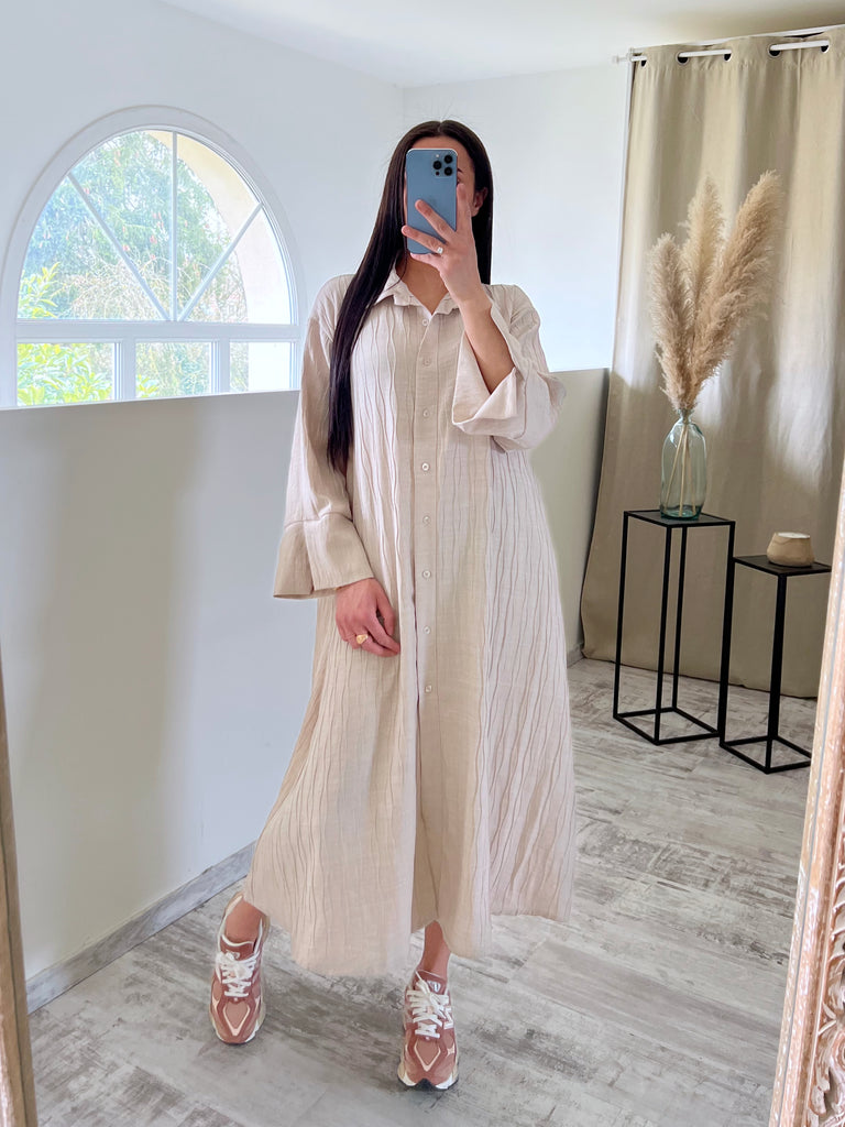 Robe Chemise À Effets Beige