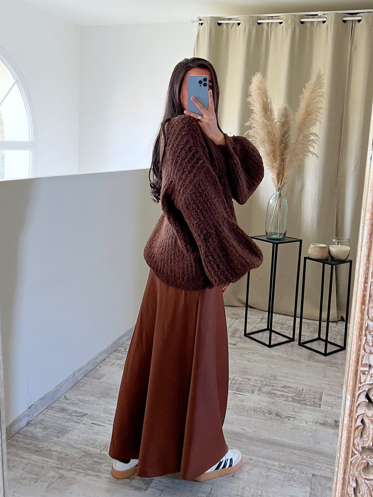 Jupe Longue Satin Opaque Marron