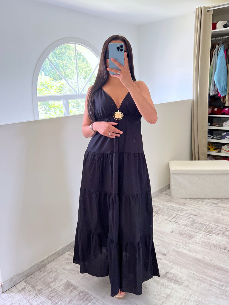 Robe Popeline Broche Soleil Noir