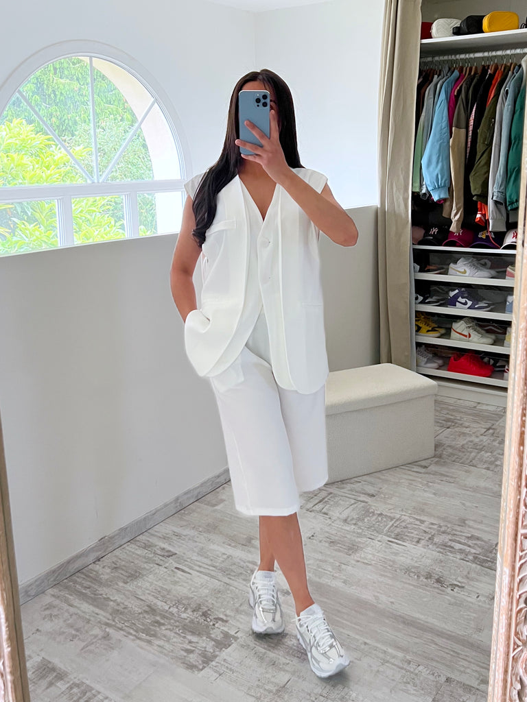 Ensemble Bermuda Gilet Sans Manches Blanc