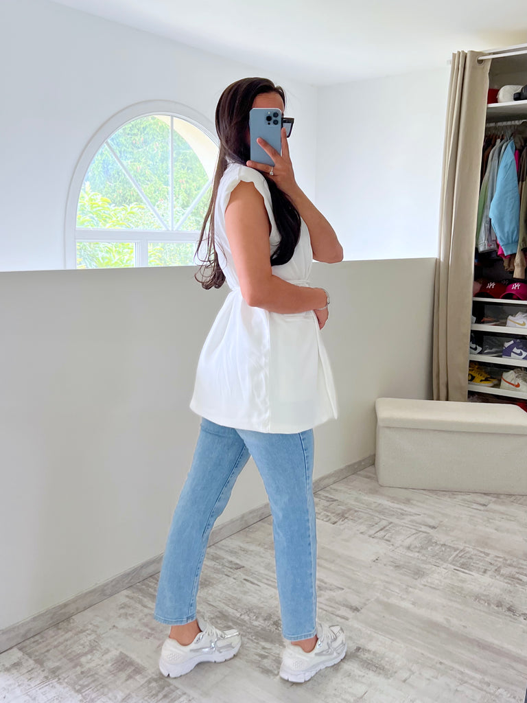 Blazer Sans Manches À Nouer Blanc