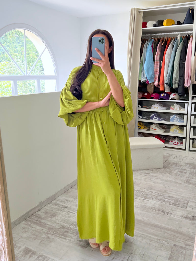 Robe Chemise Manches Ballons Anis