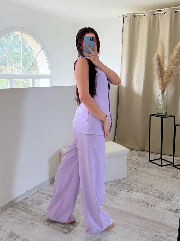 Ensemble Sans Manches Boutons Dorés Lila