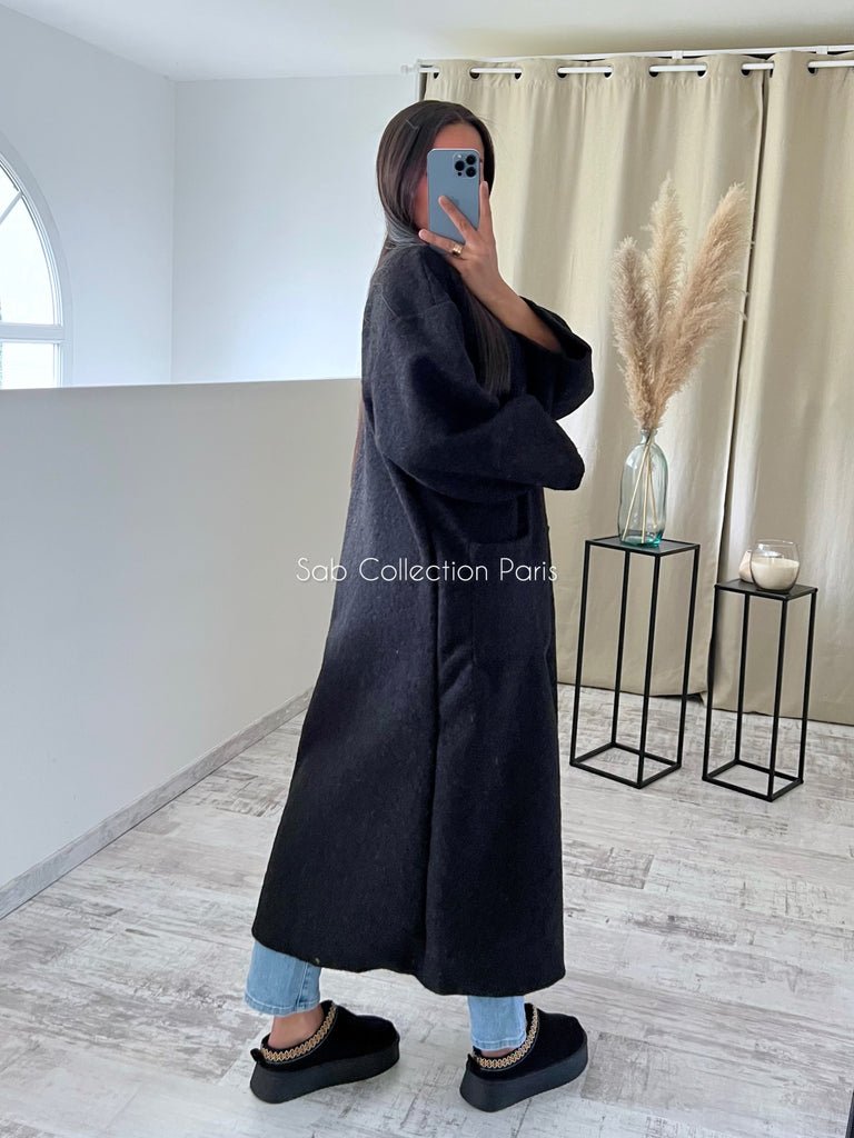 Veste Longue Oversize Moumoute Noir