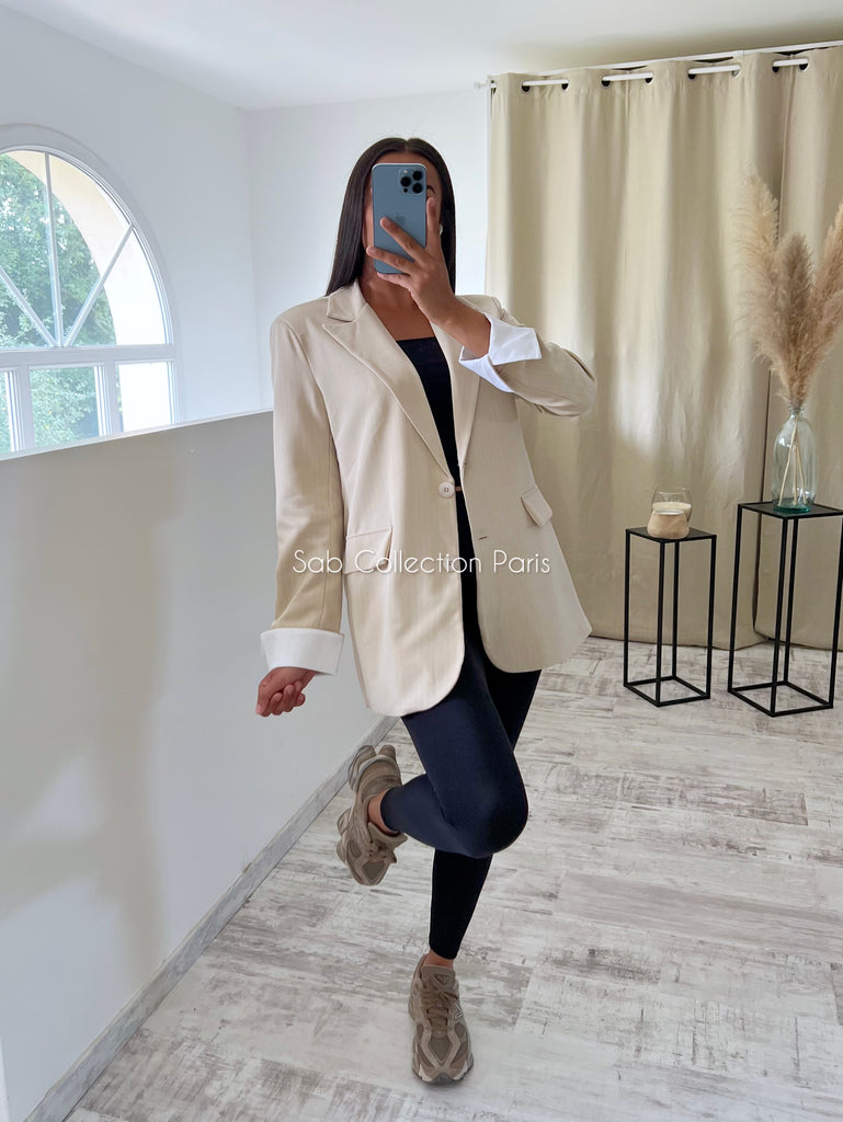 Blazer À Rayures Revers Nude