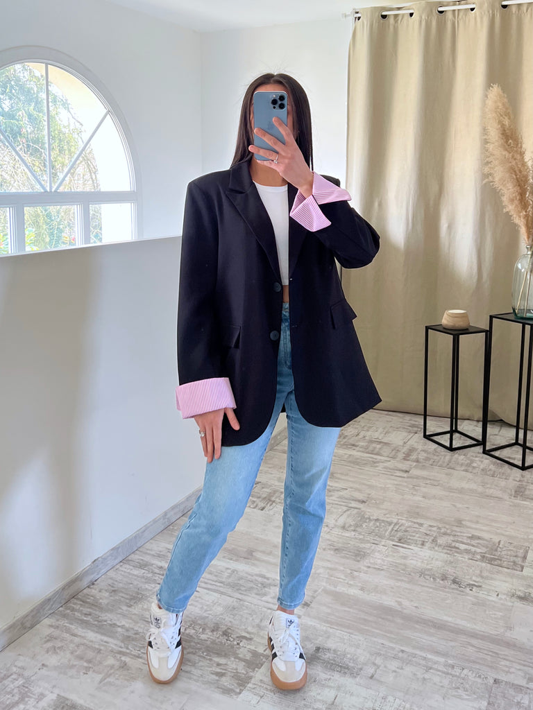 Blazer Manches Revers Noir/Rose