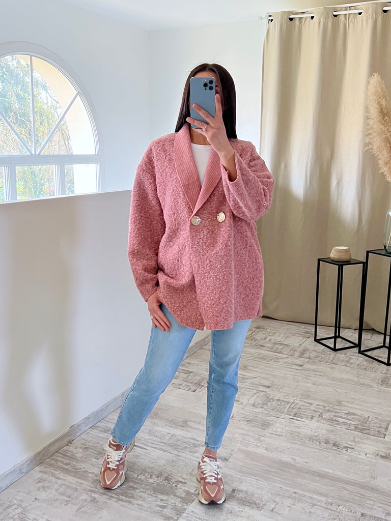 Veste Moumoute Boutons Dorés Blush