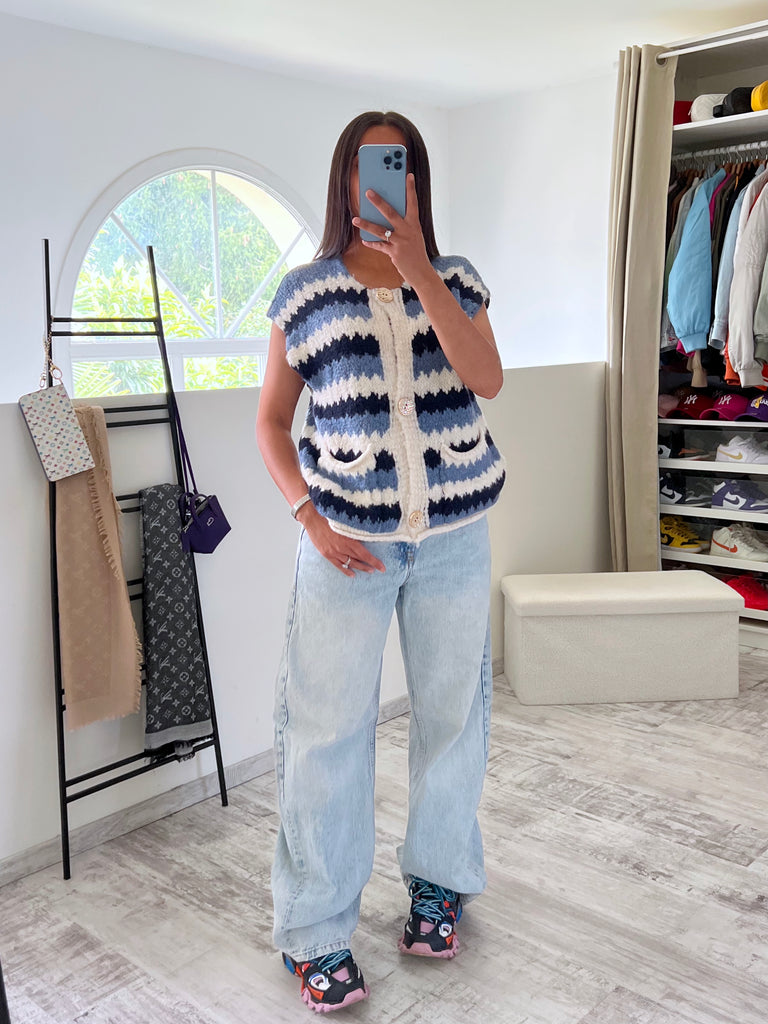 Maille Sans Manches Multicolore Bleu