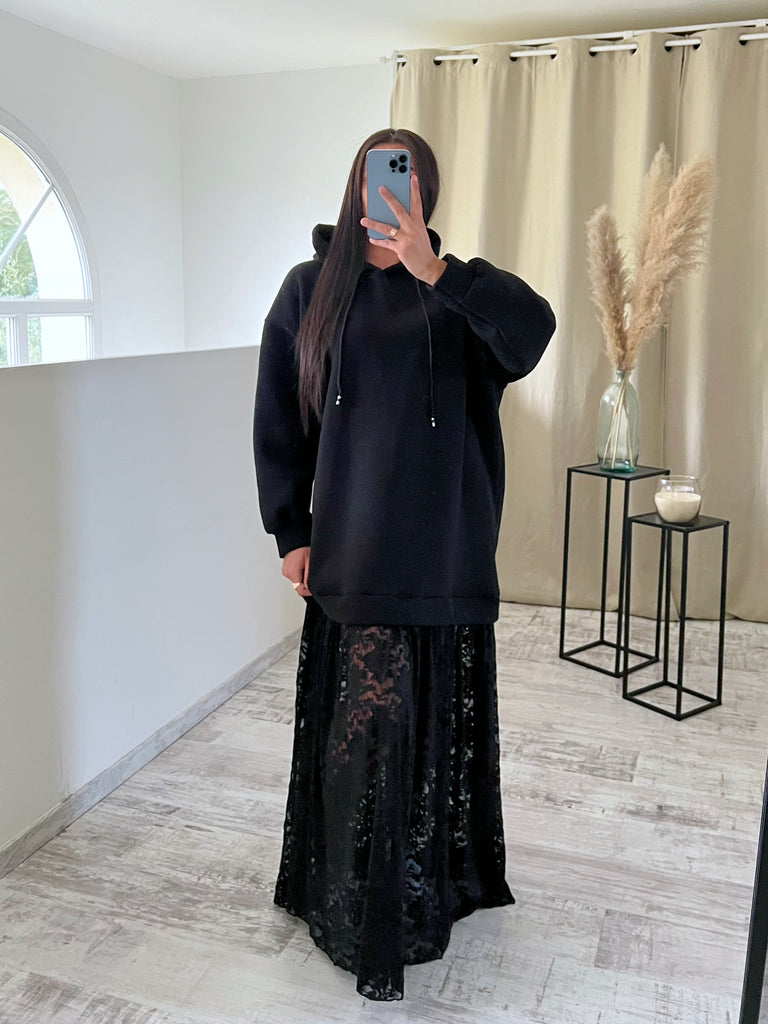 Robe Sweat Dentelle Noir
