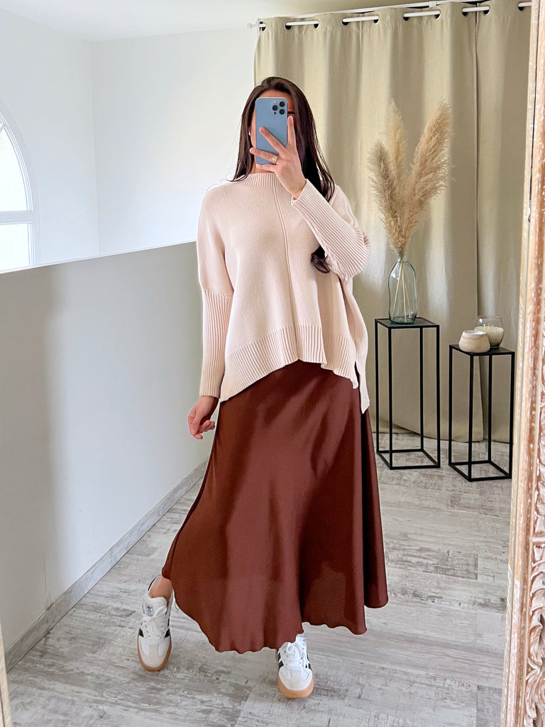 Jupe Satin Opaque Marron