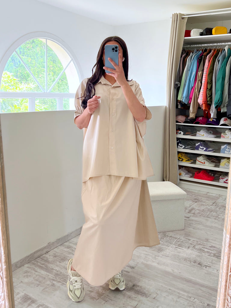Ensemble Jupe Chemise Popeline Beige