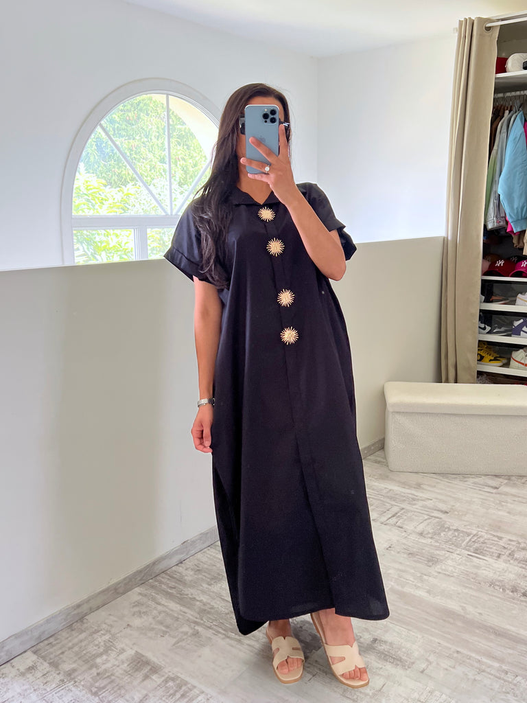 Robe Chemise Popeline Broche Soleil Noir