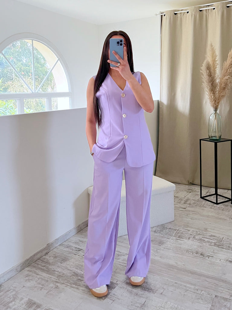 Ensemble Sans Manches Boutons Dorés Lila