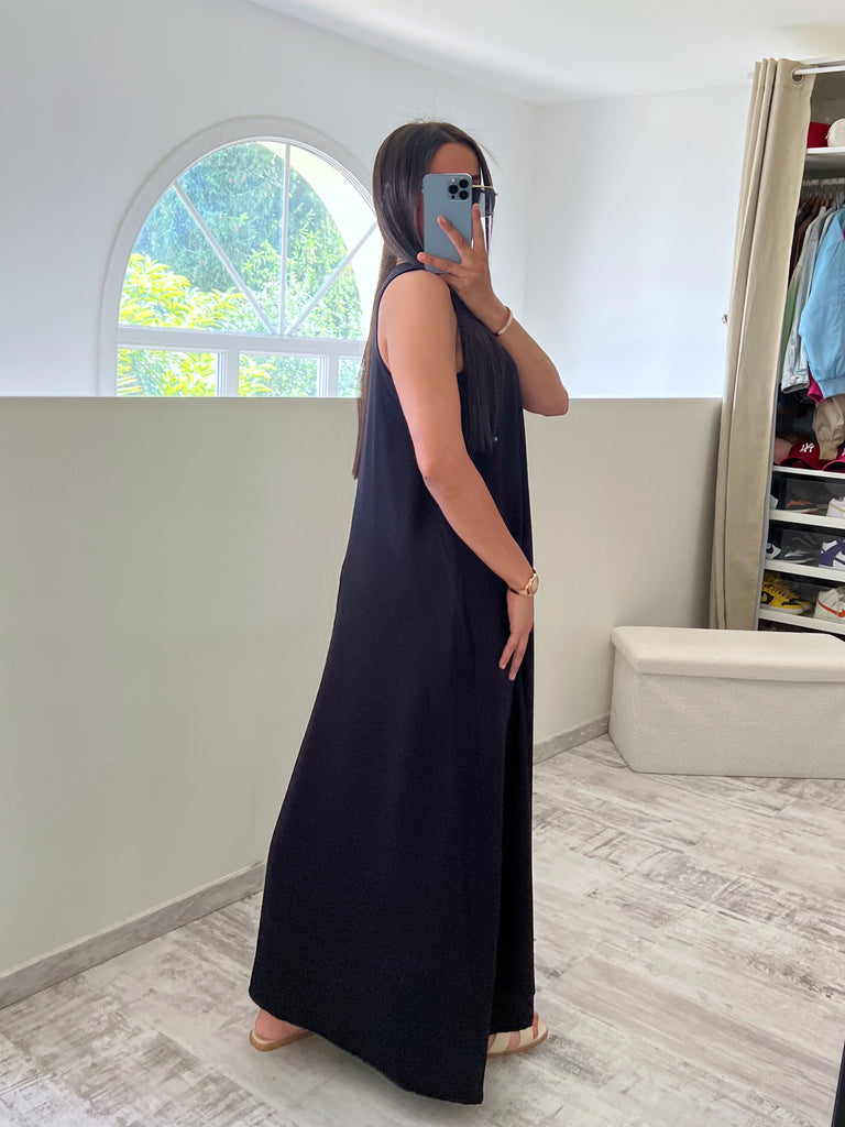 Robe Ample Effet Lin Noir