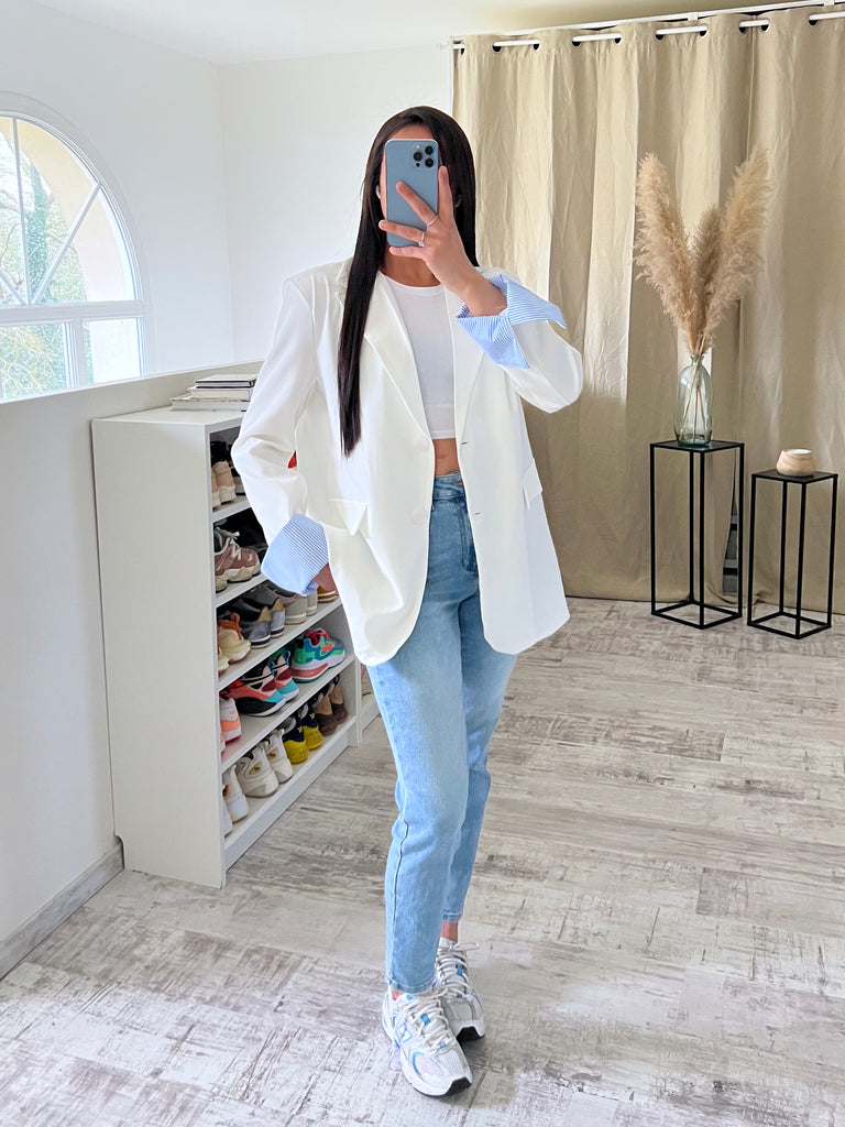 Blazer Manches Revers Blanc/Bleu