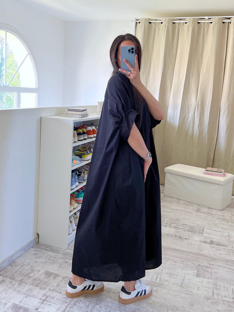 Robe Chemise Popeline Oversize Noir