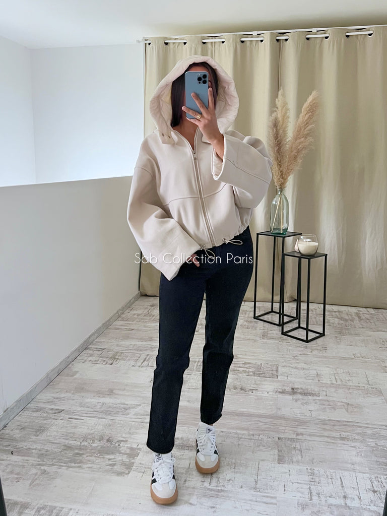 Veste Capuche Doudoune Beige