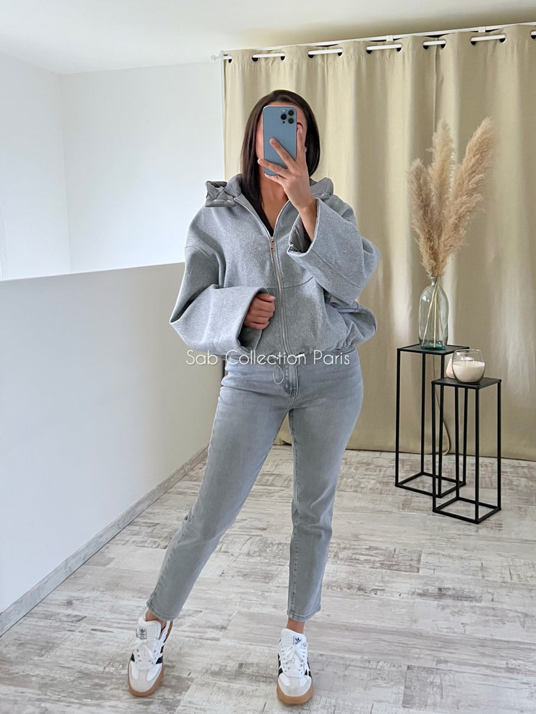 Veste Capuche Doudoune Gris