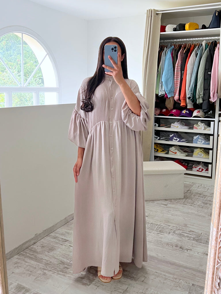 Robe Chemise Manches Ballons Taupe