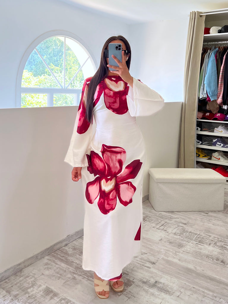 Robe Effet Lin À Fleurs Cerise