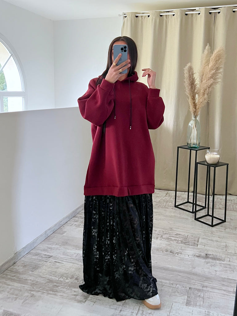 Robe Sweat Dentelle Bordeaux