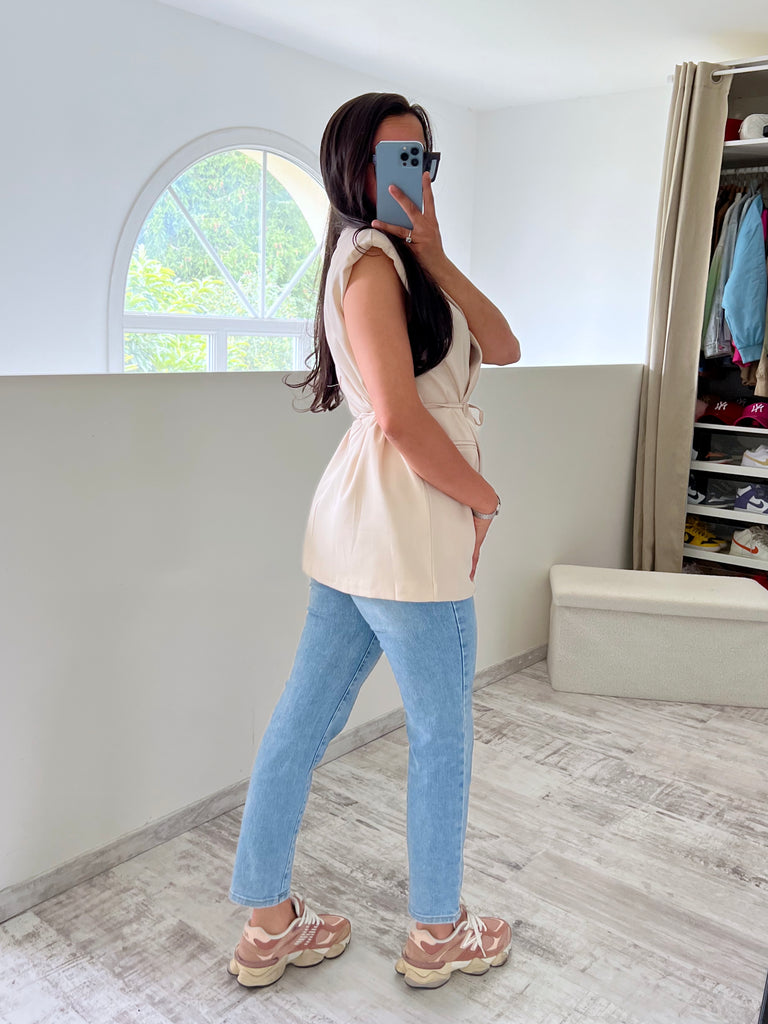 Blazer Sans Manches À Nouer Beige