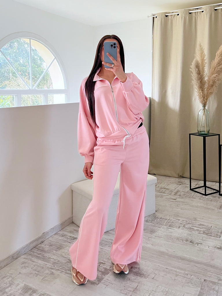 Ensemble Jogging À Traits Rose