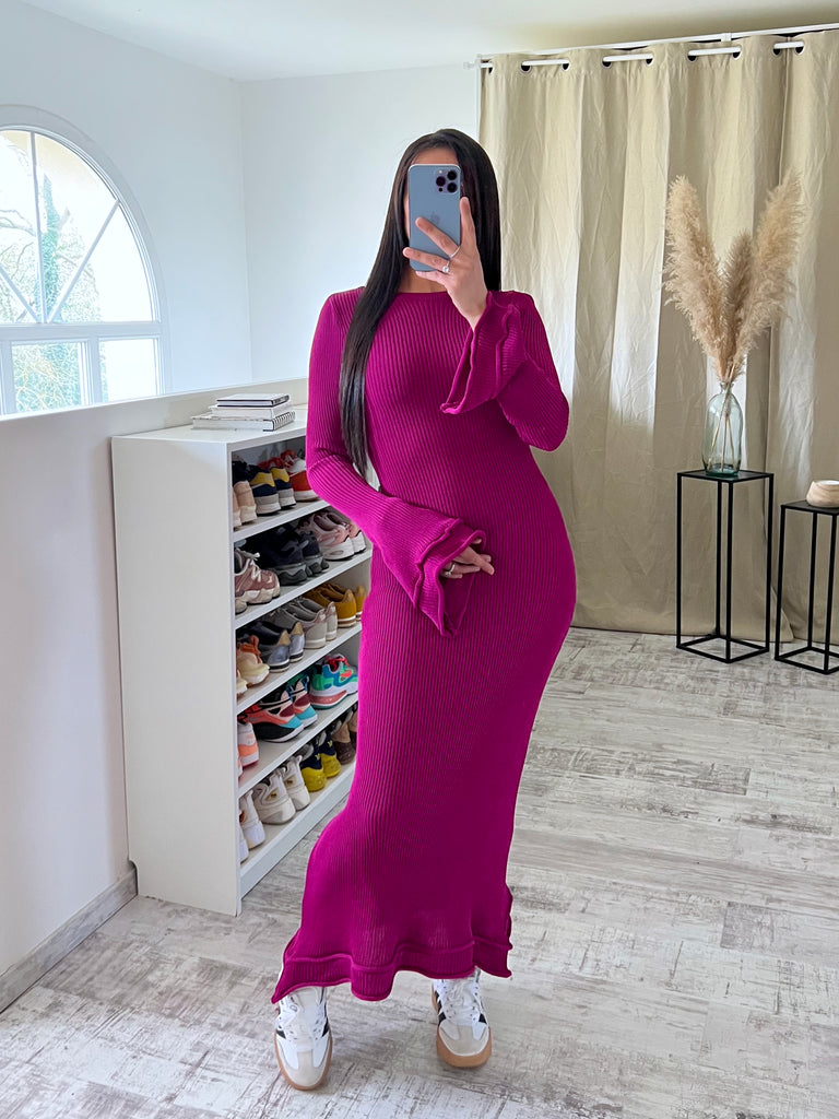Robe Maille Dos Lacet Prune