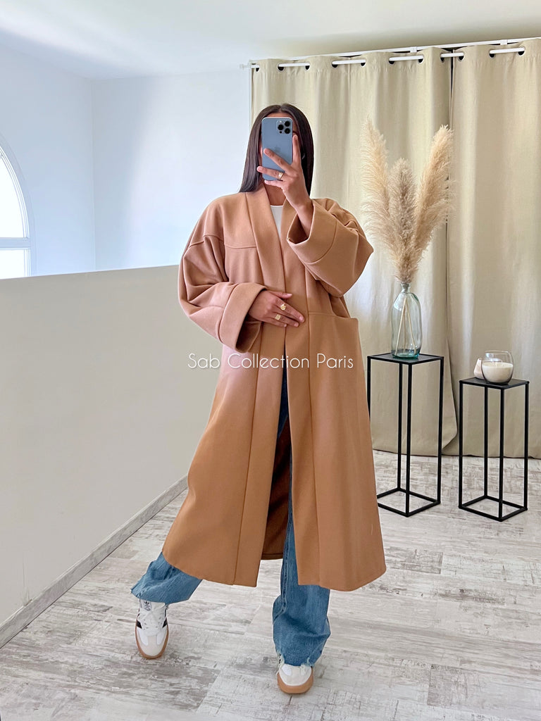 Veste Longue Oversize Camel
