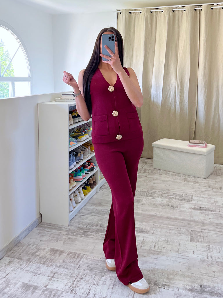 Ensemble Maille Sans Manches Bordeaux