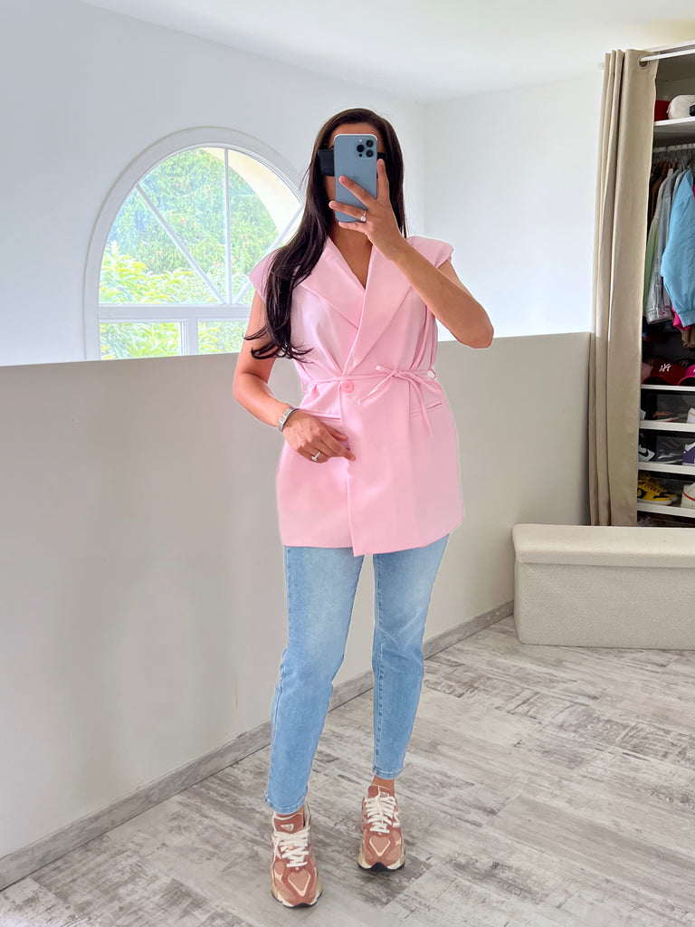 Blazer Sans Manches À Nouer Rose