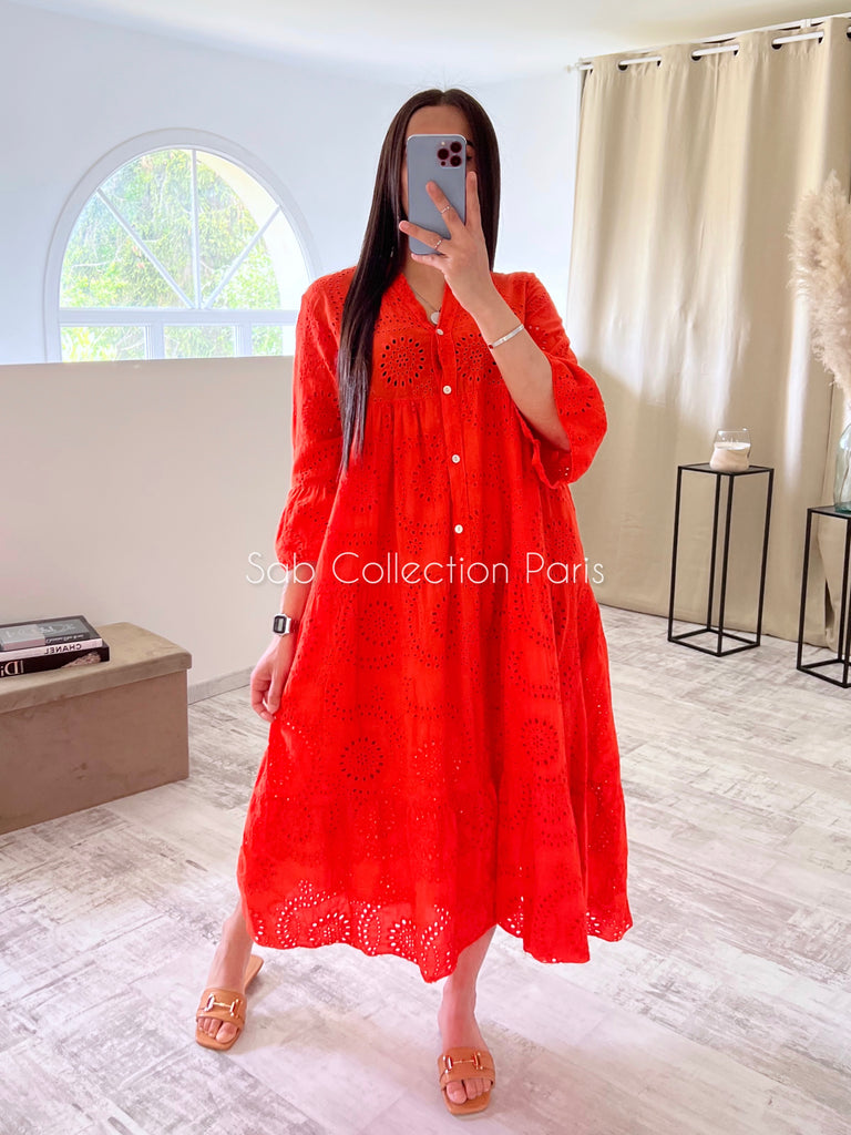 Robe Broderie Anglaise Orange