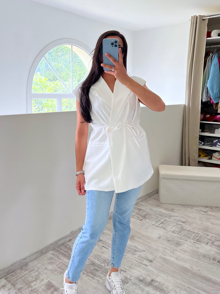 Blazer Sans Manches À Nouer Blanc