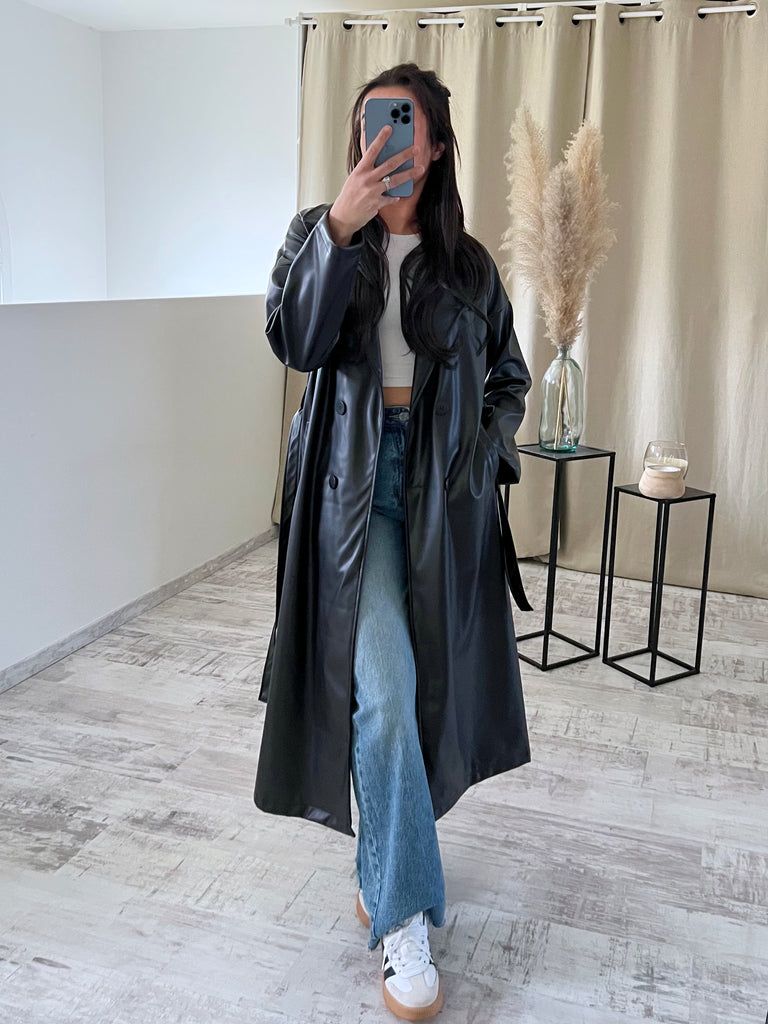 Trench Long Simili Noir