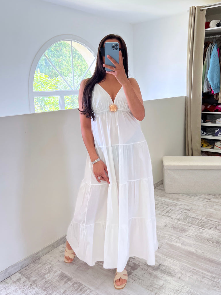 Robe Popeline Broche Soleil Blanc
