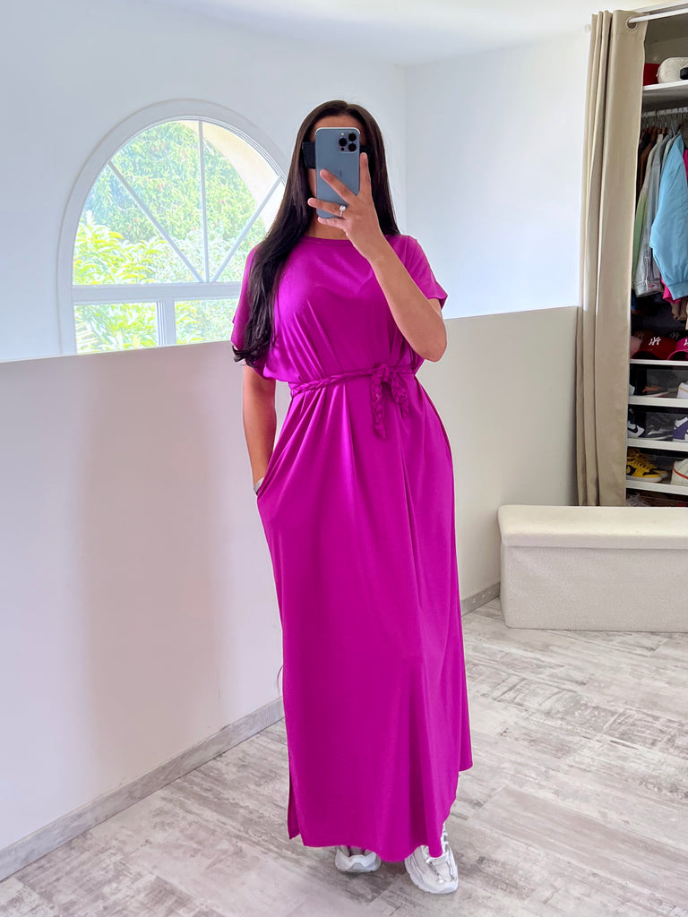 Robe À Ceinture Tresse Prune