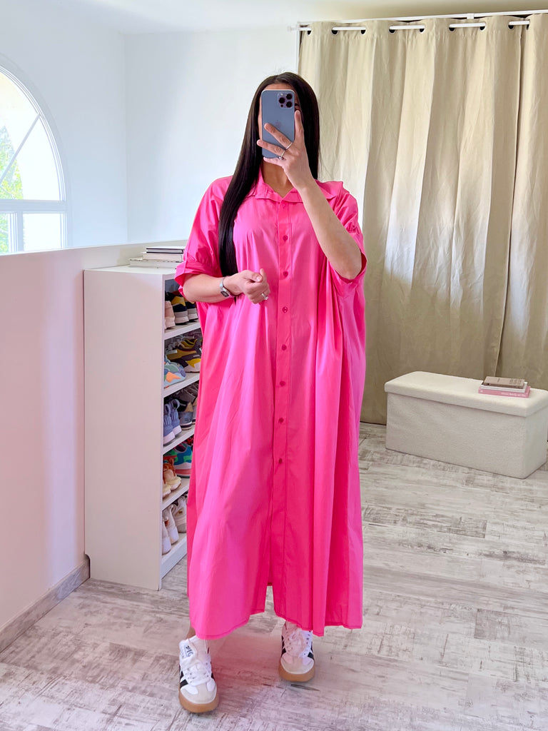 Robe Chemise Popeline Oversize Rose