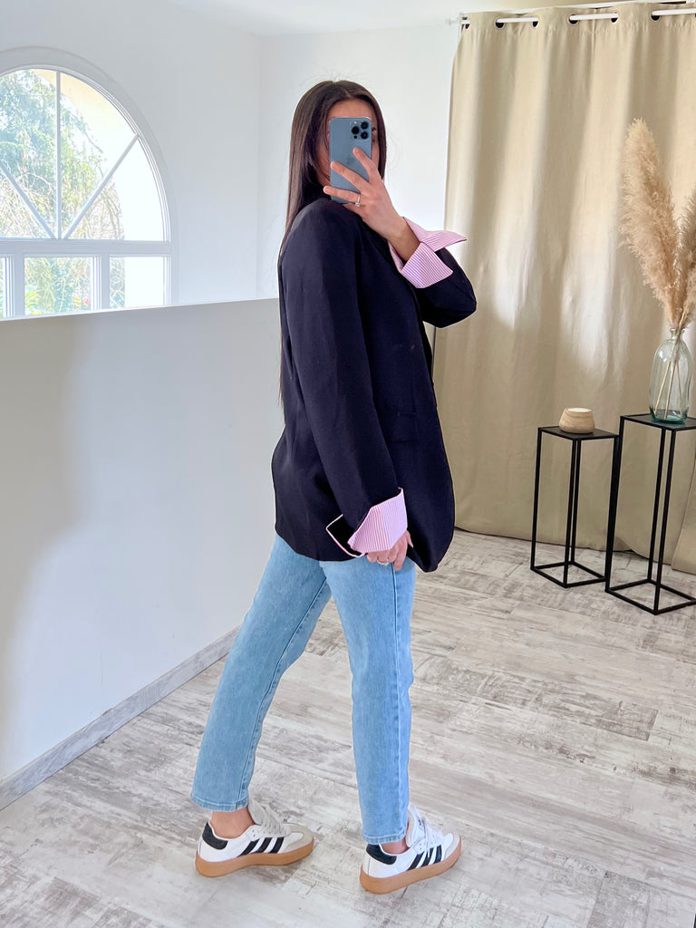 Blazer Manches Revers Noir/Rose