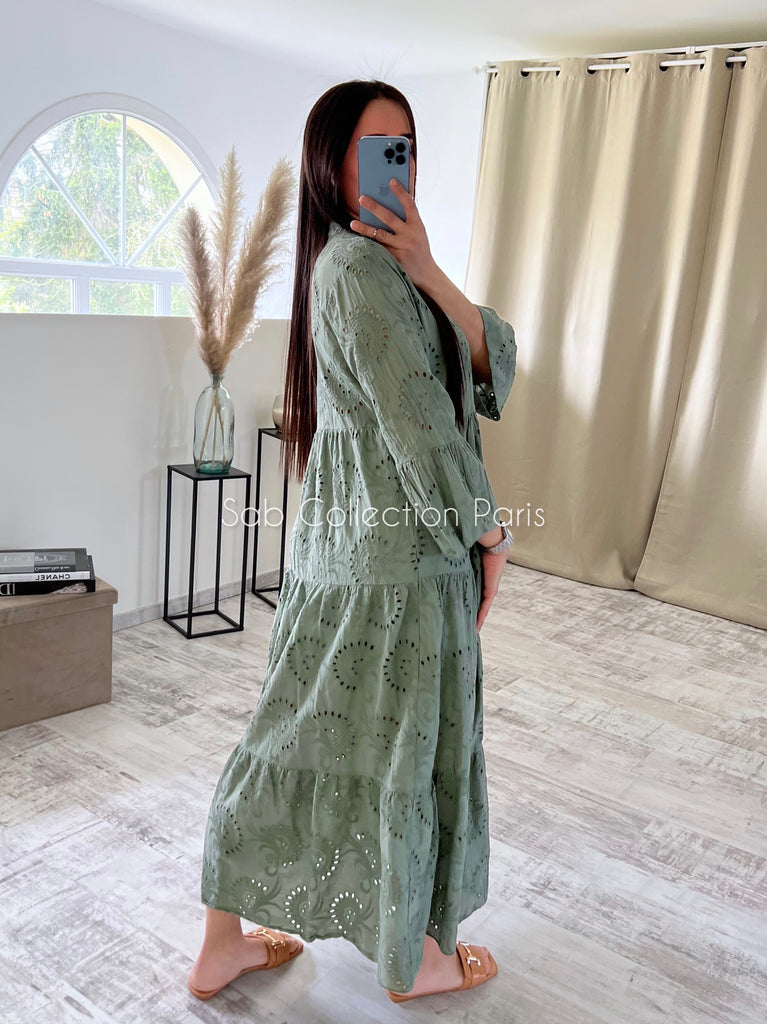 Robe Broderie Anglaise Kaki