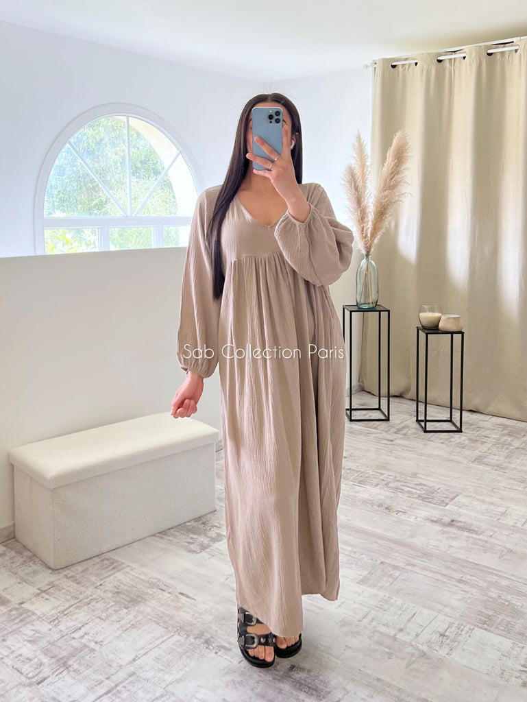 Robe Longue Gaz De Coton Taupe