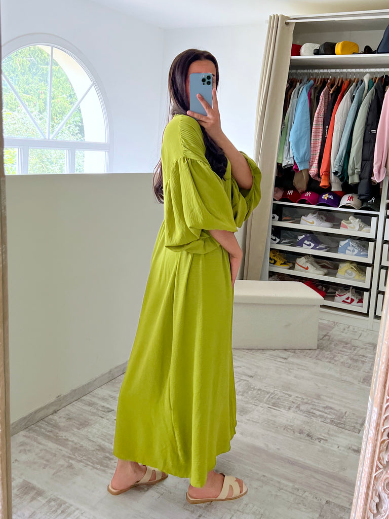 Robe Chemise Manches Ballons Anis