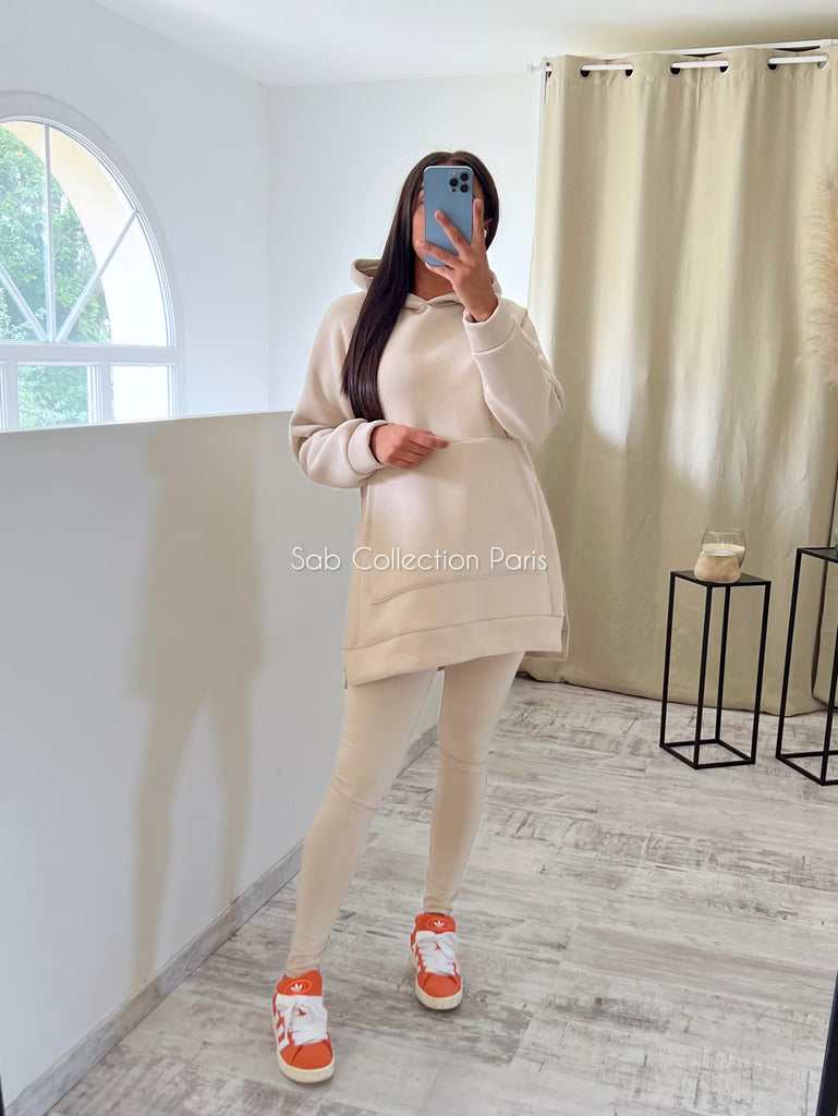 Ensemble Legging Sweat Capuche Beige