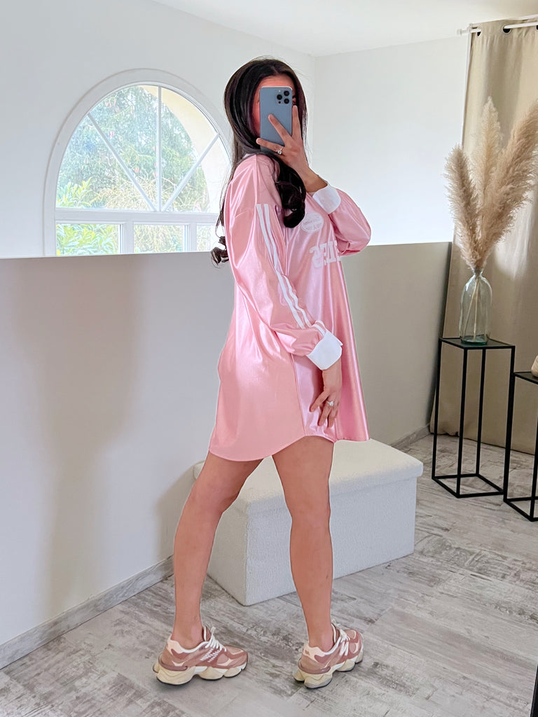 Top Satin Col Chemise LA Rose