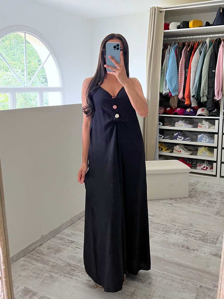 Robe Sans Manches Détail Pierres Noir