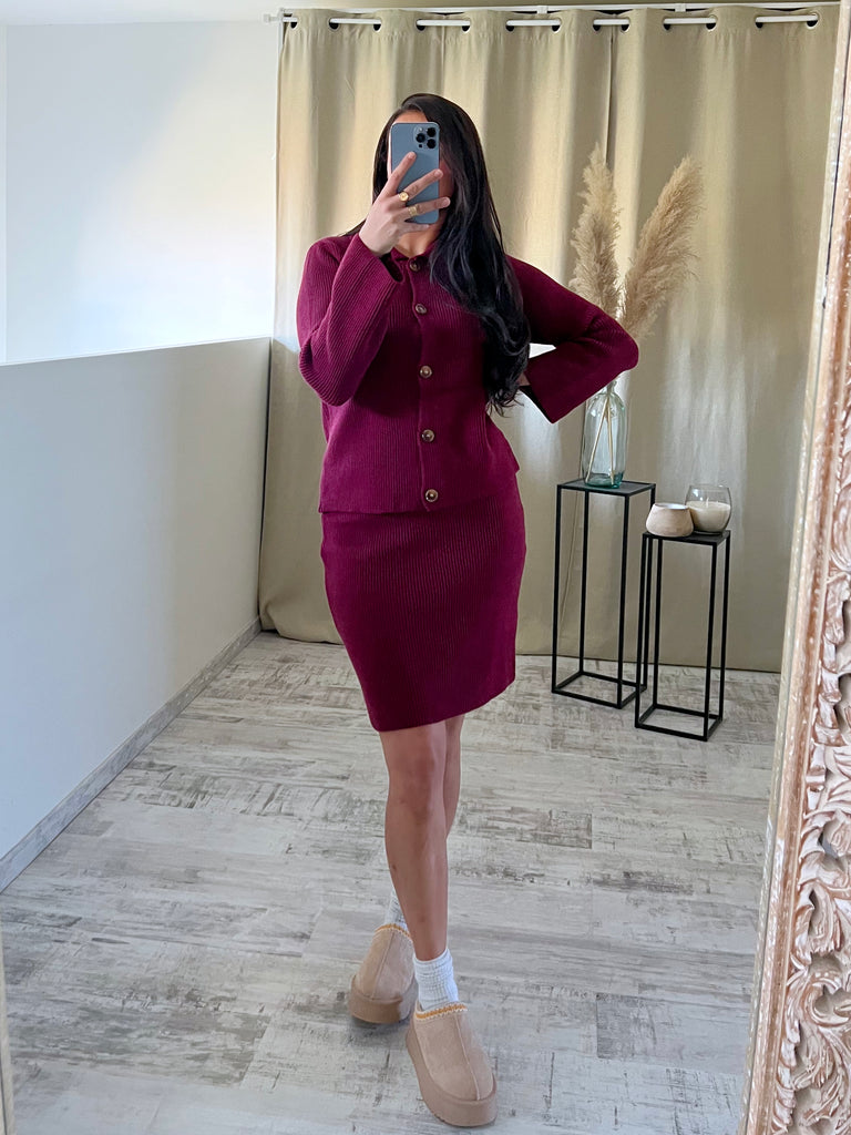 Ensemble Jupe/Cardigan Bordeaux