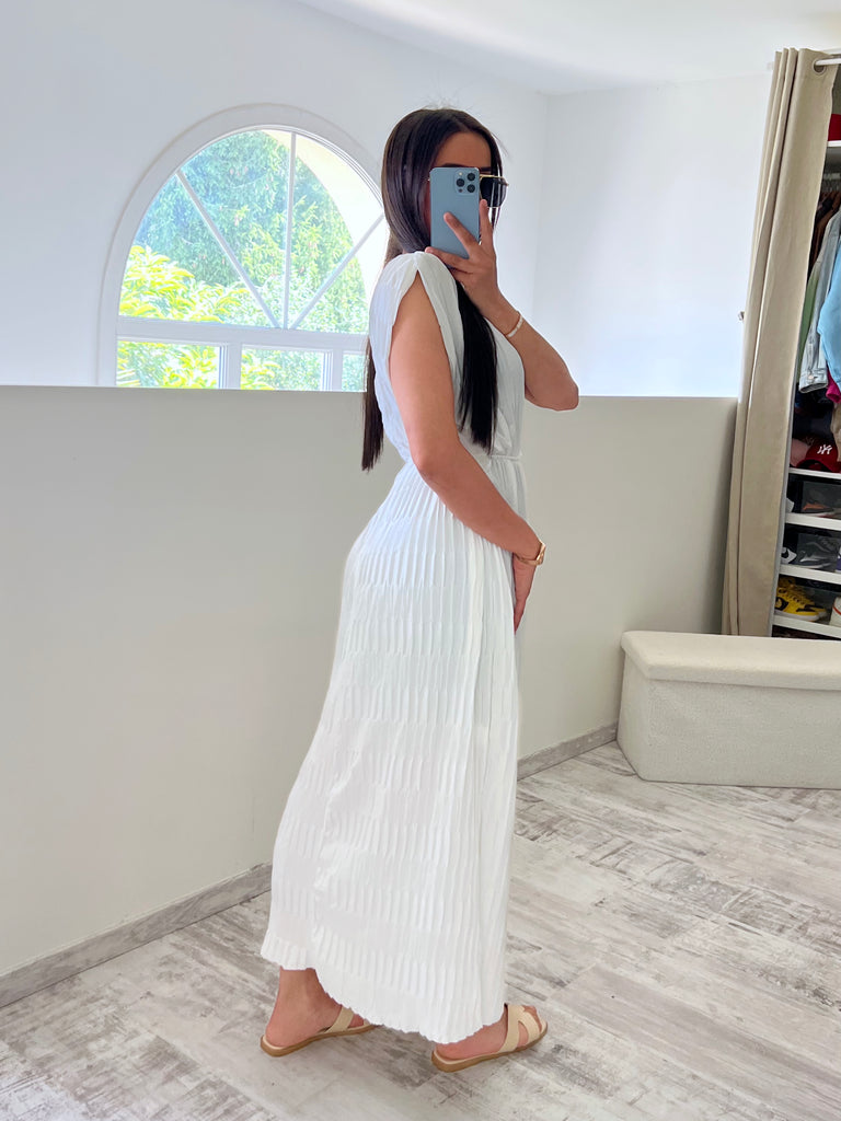 Robe À Effets Et Ceinture Blanc
