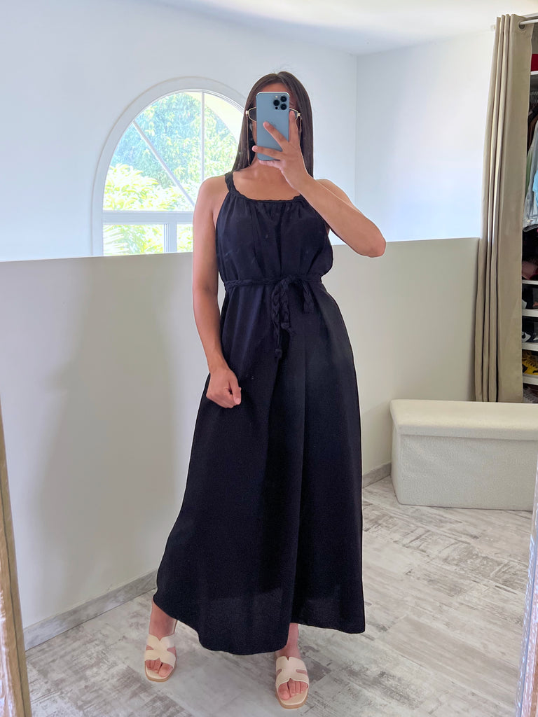 Robe À Col Et Ceinture Tresse Noir